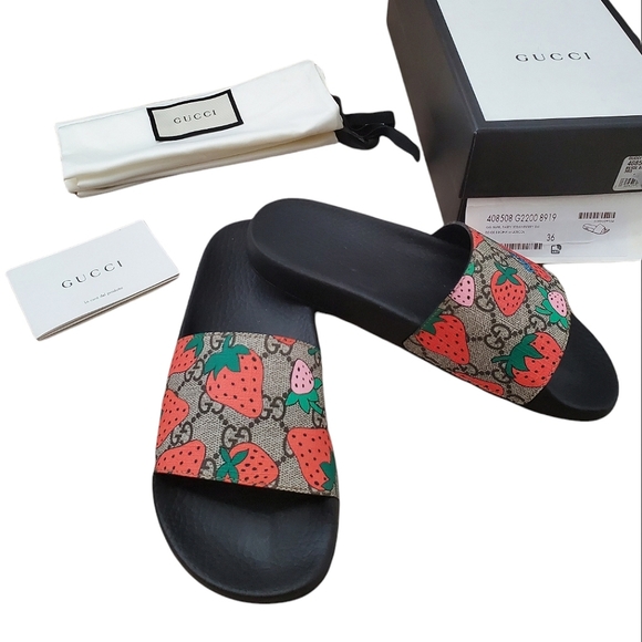 Gucci Shoes Gucci Strawberry Slides W Box Dustbags Cards Etc Gg